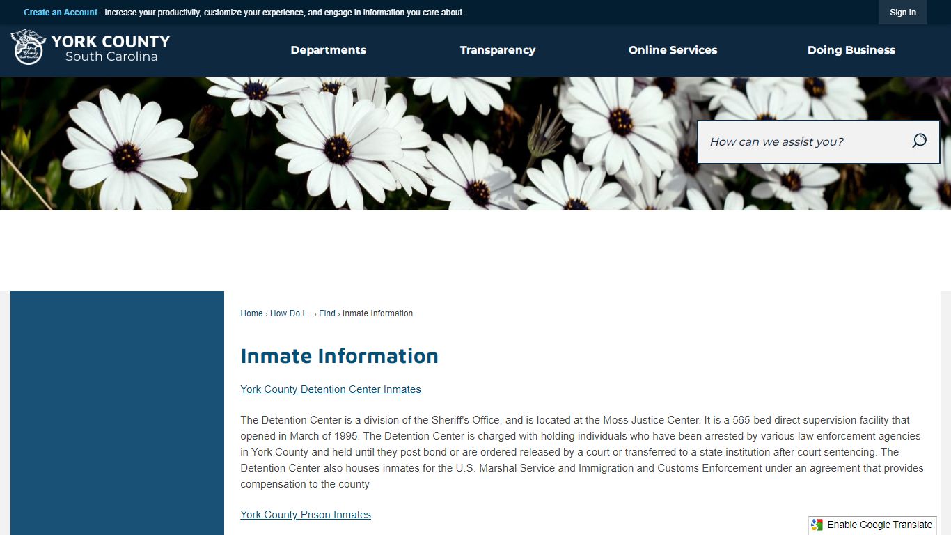 Inmate Information | York, SC - York County Gov